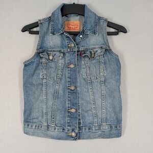 Levi's Denim Vest Womens Small Blue Trucker Sleeveless Jacket Cotton Classic